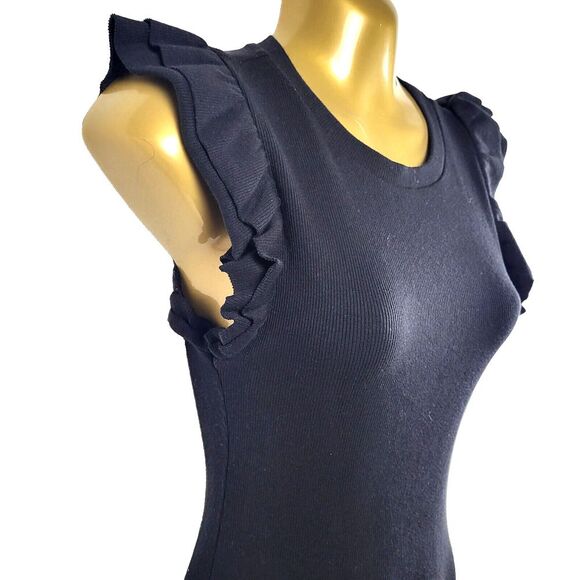 NEW Zara Mini Dress Flutter Cotton Cap Sleeve Stretch Cocktail Black Size Small - Picture 4 of 16